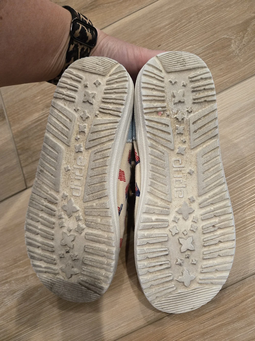 Hey Dude Kids Moccasins in Cream with Red & Blue Flag Print
